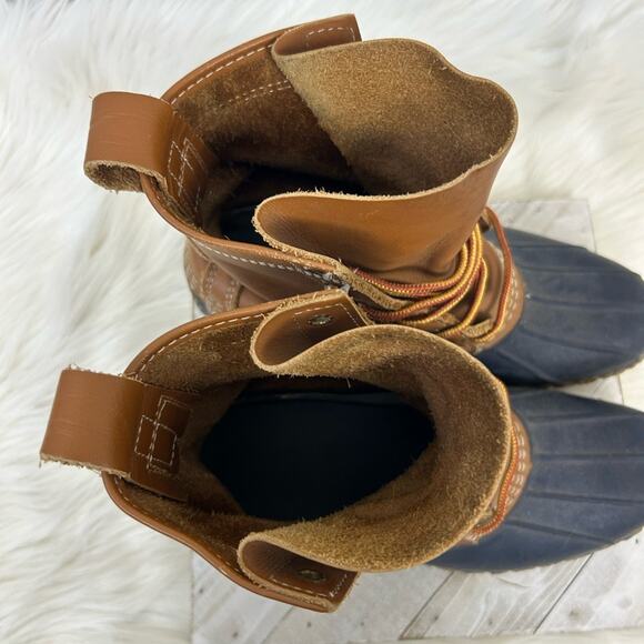 L.L.Bean Women’s 8” Unlined Bean Boots in Tan/Bright Navy/Gum Size 7N - Picture 2 of 12